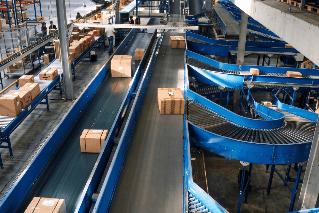 High-speed conveyor sortation system with multiple divert lanes, illustrating how upstream changes can impact downstream routing and accuracy