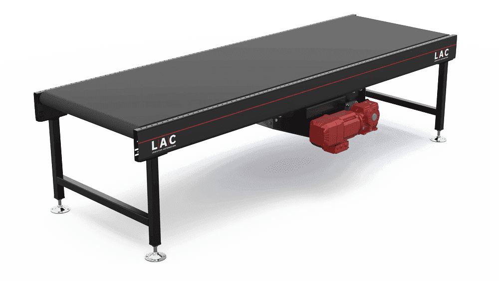 underslung drive belt conveyor showing motor located underneath